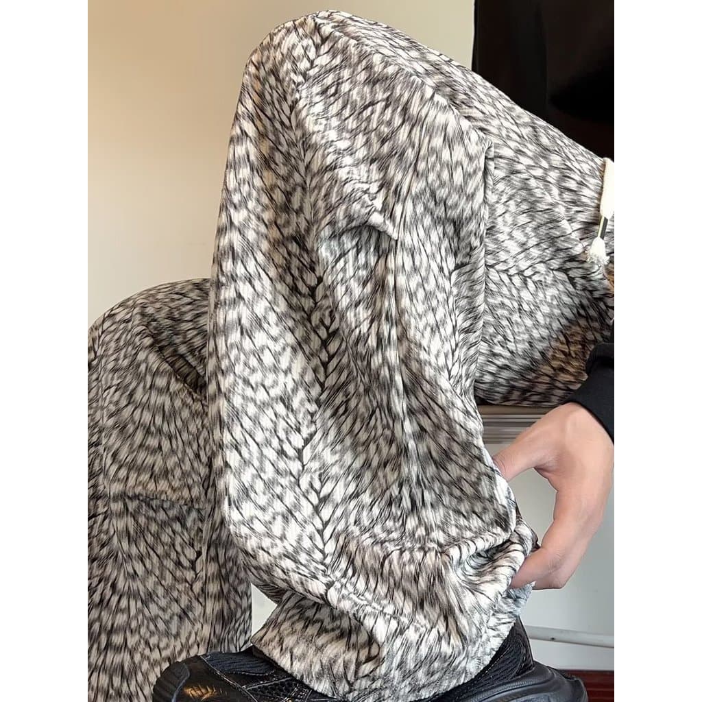 2025 outono inverno americano leopardo impressão vibe High Street velo forro calças casuais Retro esportes Sweatpants da