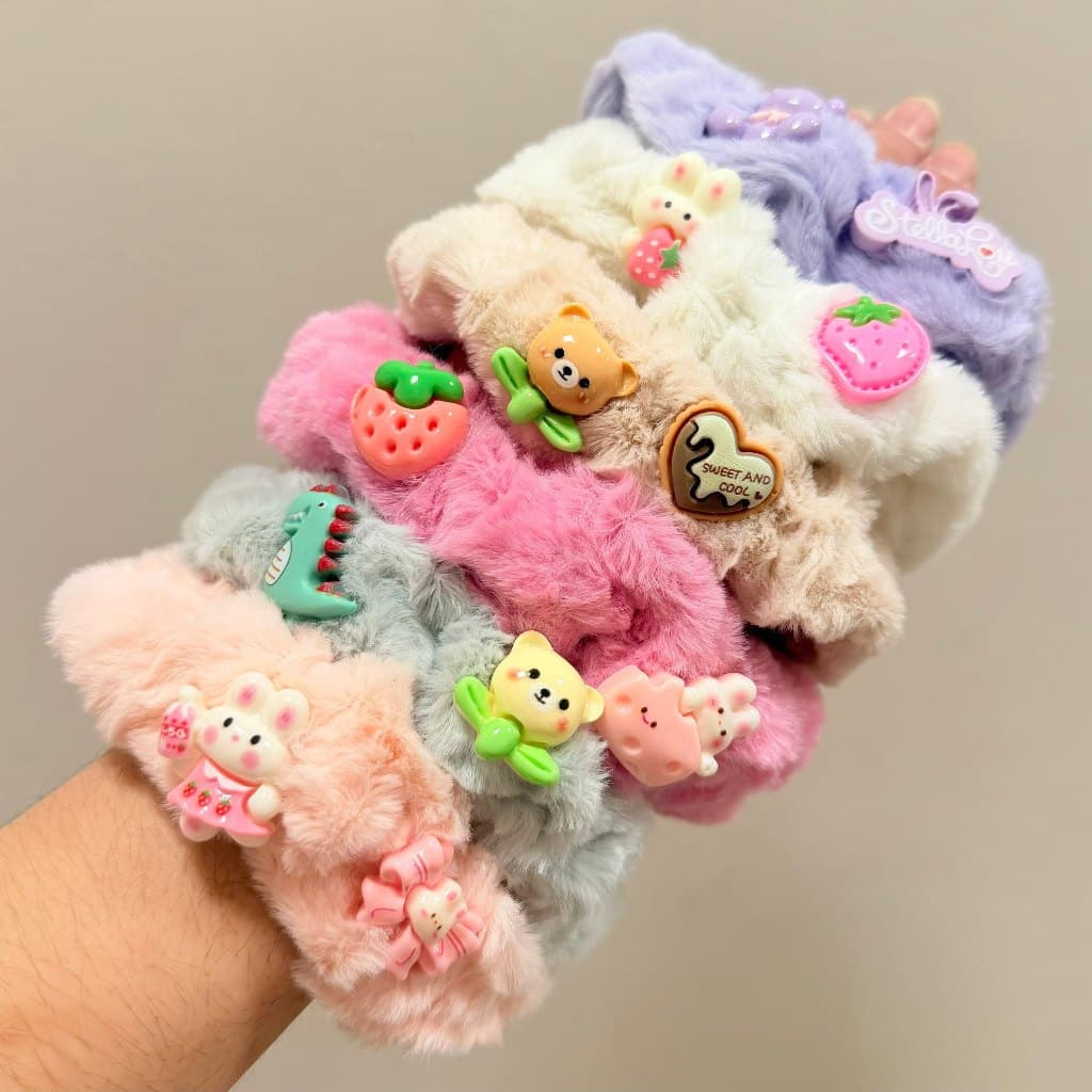 Elástico Fofo de Pelúcia para Cabelo, Acessório Infantil e Feminino