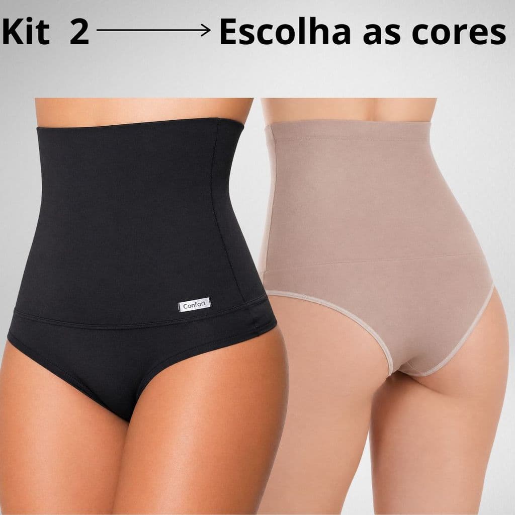 Kit 2 Calcinha Cinta Cintura Alta Suplex Segura Barriga Compressão - Helen