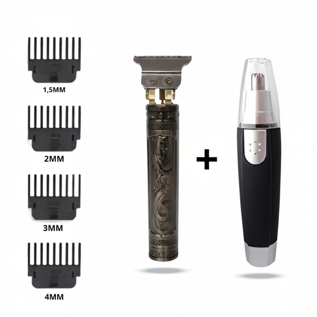 Kit Máquina Cabelo Profissional Sem Fio Dragão + Aparador Pelos Nariz Orelha Elétrico Recarregá
