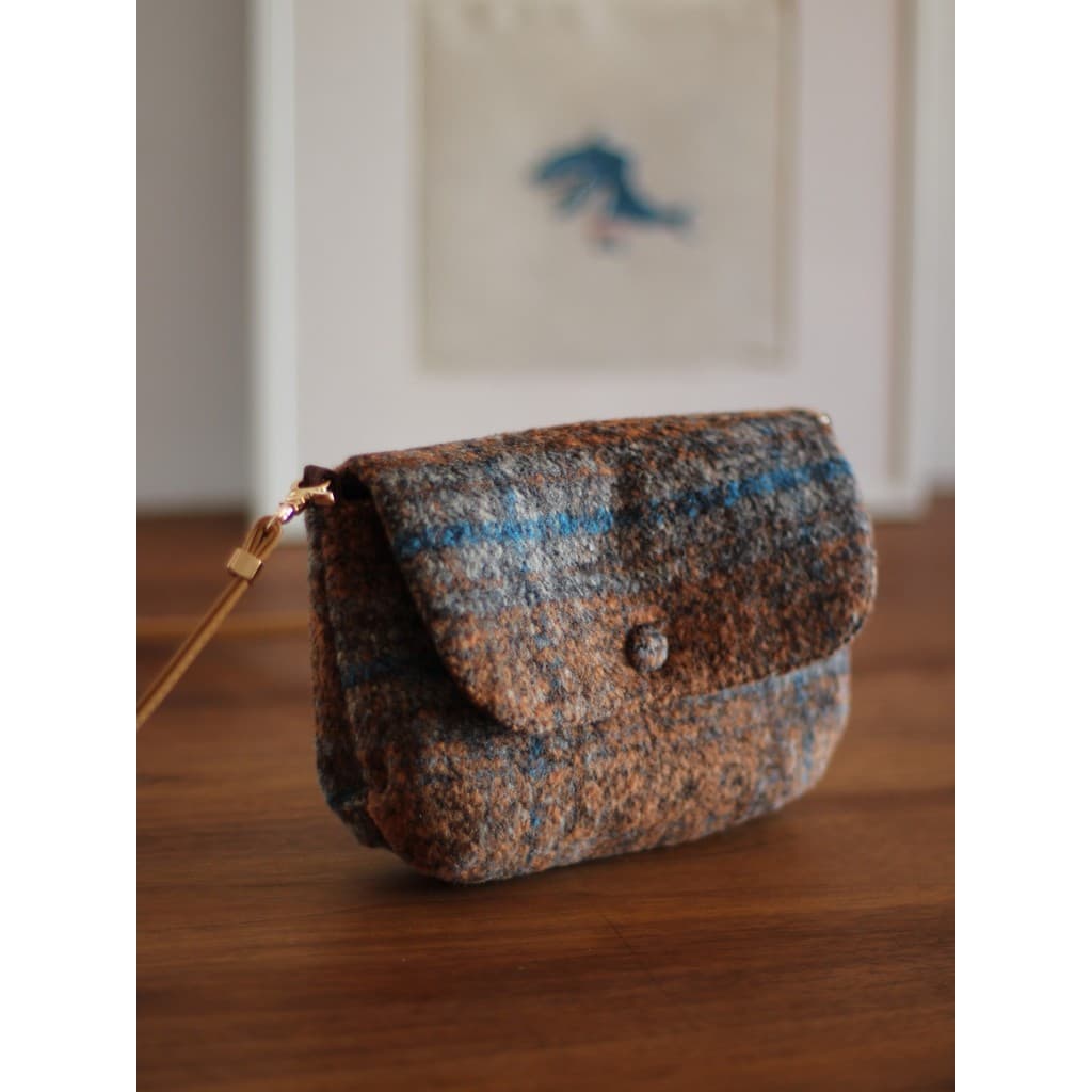 Campo de trigo impressão outono inverno lã lã pequena bolsa mensageiro laranja amarelo lago azul cor misturada xadrez li
