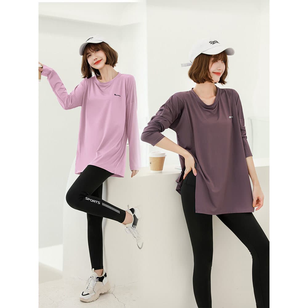 Roupas de Fitness femininas Plus Size roupas de Yoga primavera verão manga comprida topos manhã correndo roupas soltas H