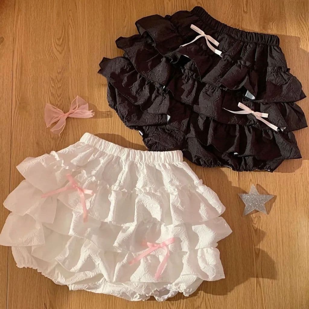 Cintura elástica babados cintura alta saia de bolo fofo estilo feminino