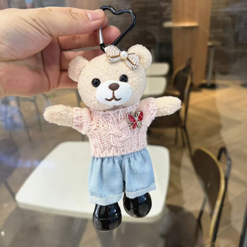 Suéter fofo urso fofo animal de estimação bolsa feminina chaveiro pingente