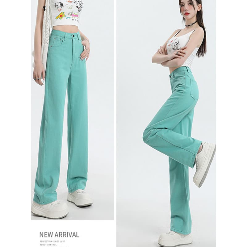 Pequeno cara Jiufen lago verde versão estreita Jeans retos feminino 2026 primavera venda quente puro algodão solto esfre