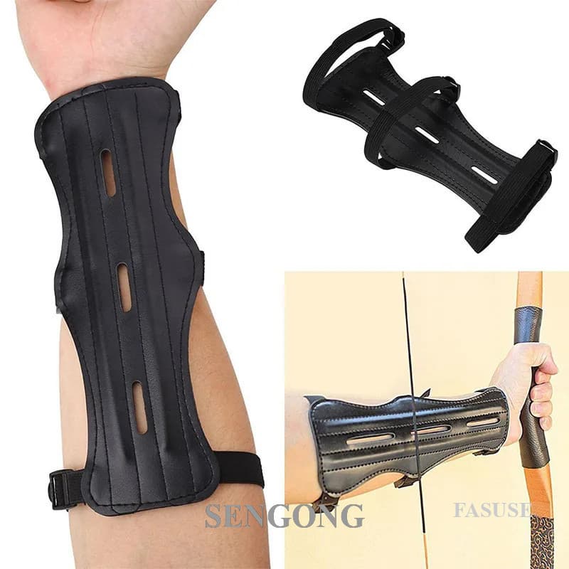 SENGONG Equipamento De Couro Tiro Com Arco Proteção Do Braço Antebraço Flecha De Caça Ajustável Acessórios De Treinament