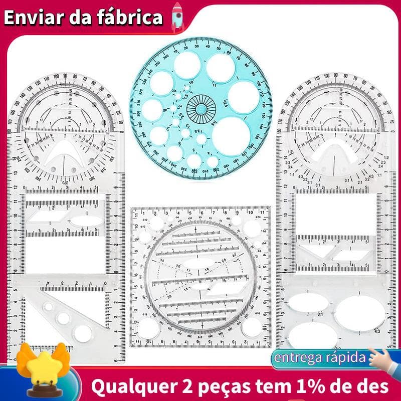 Régua Geométrica Multifuncional , 4 Unidades , Ferramentas De Desenho , Conjunto De Plástico , Medição De Matemática , C