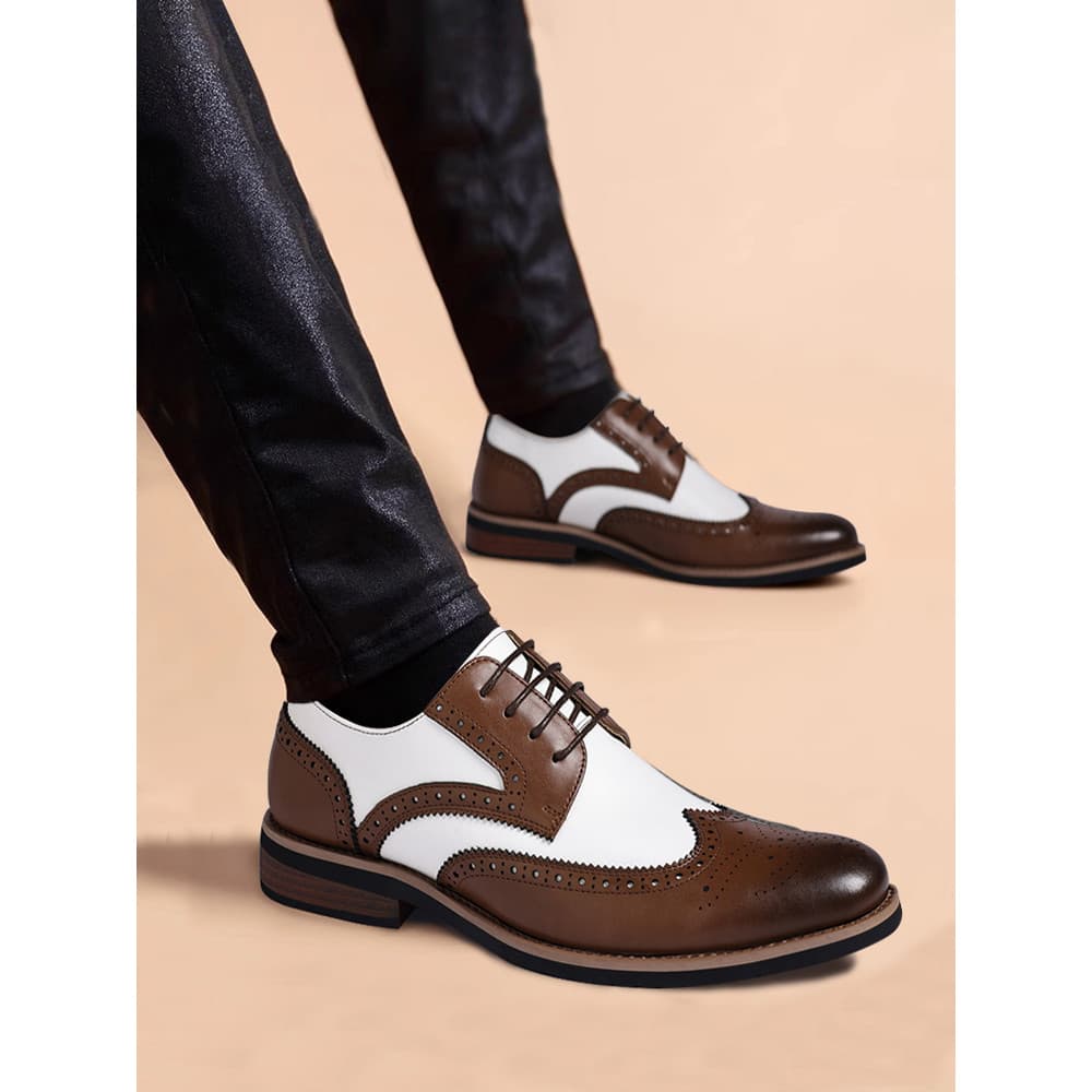 Sapatos de couro esculpido masculino cor-bloqueando branco marrom negócios primavera verão aumentando Casual tamanho gra
