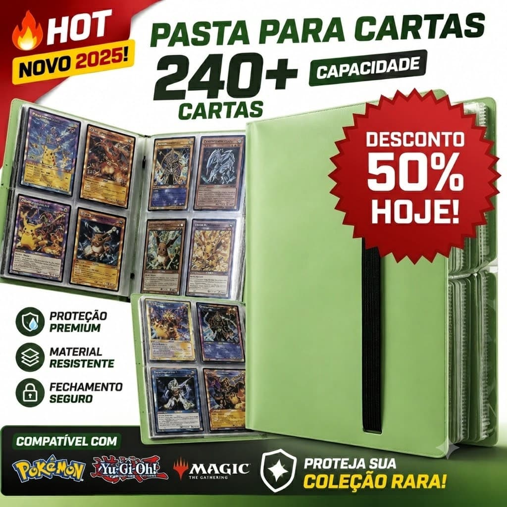 Pasta para Cartas Colecionáveis Premium 240+ Capacidade 4 Bolsos PU Impermeável Pokémon Yugioh Magic