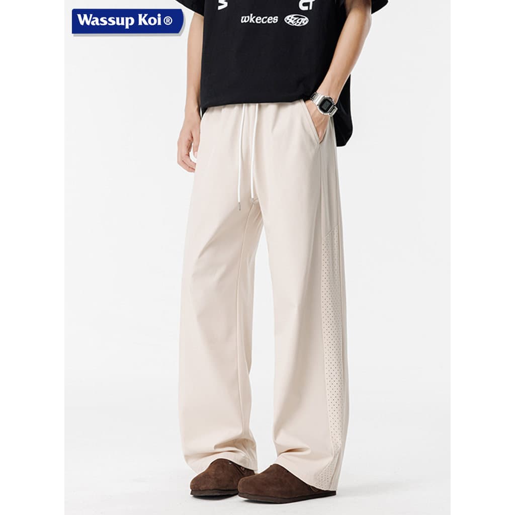 WASSUP KOI Calça Casual de perna larga masculina respirável solta All-Match calça reta jovem