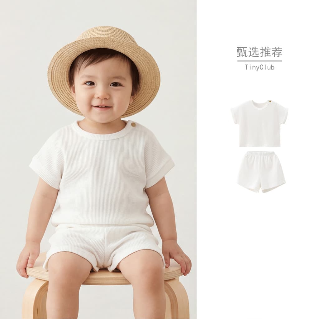 Waffle cor sólida bebê terno de manga curta verão Casual roupas soltas masculino feminino bebê topo Shorts terno de duas