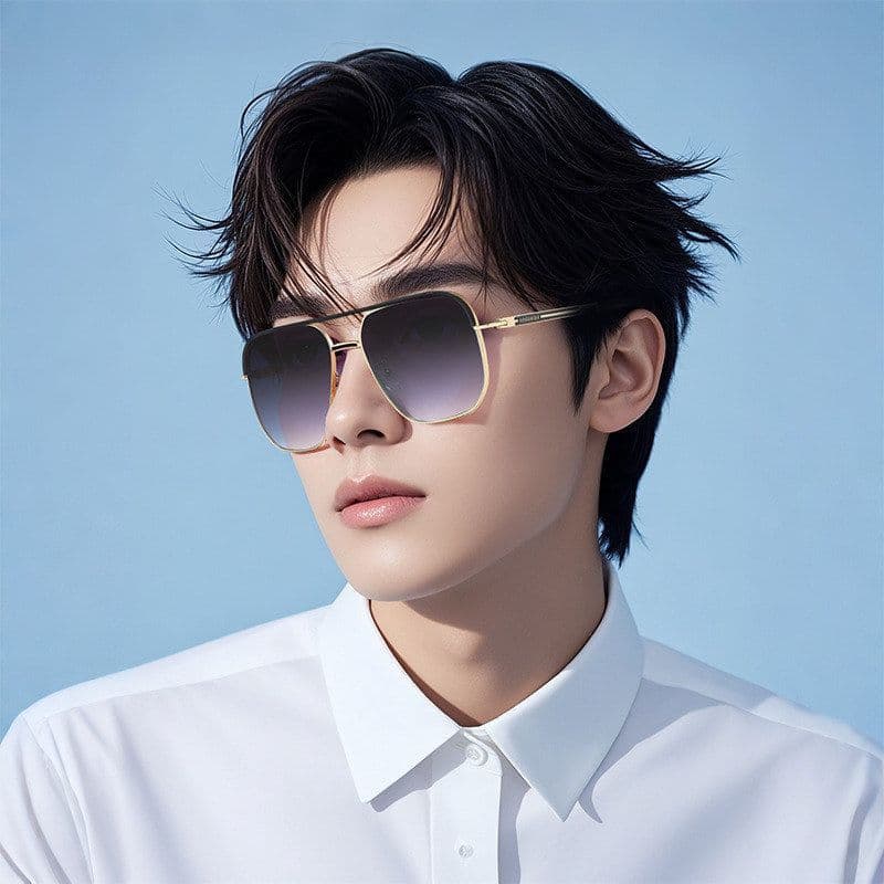 Óculos de sol masculino europeu americano Metal na moda óculos Cross-Border duplo feixe gradiente cor óculos de sol femi