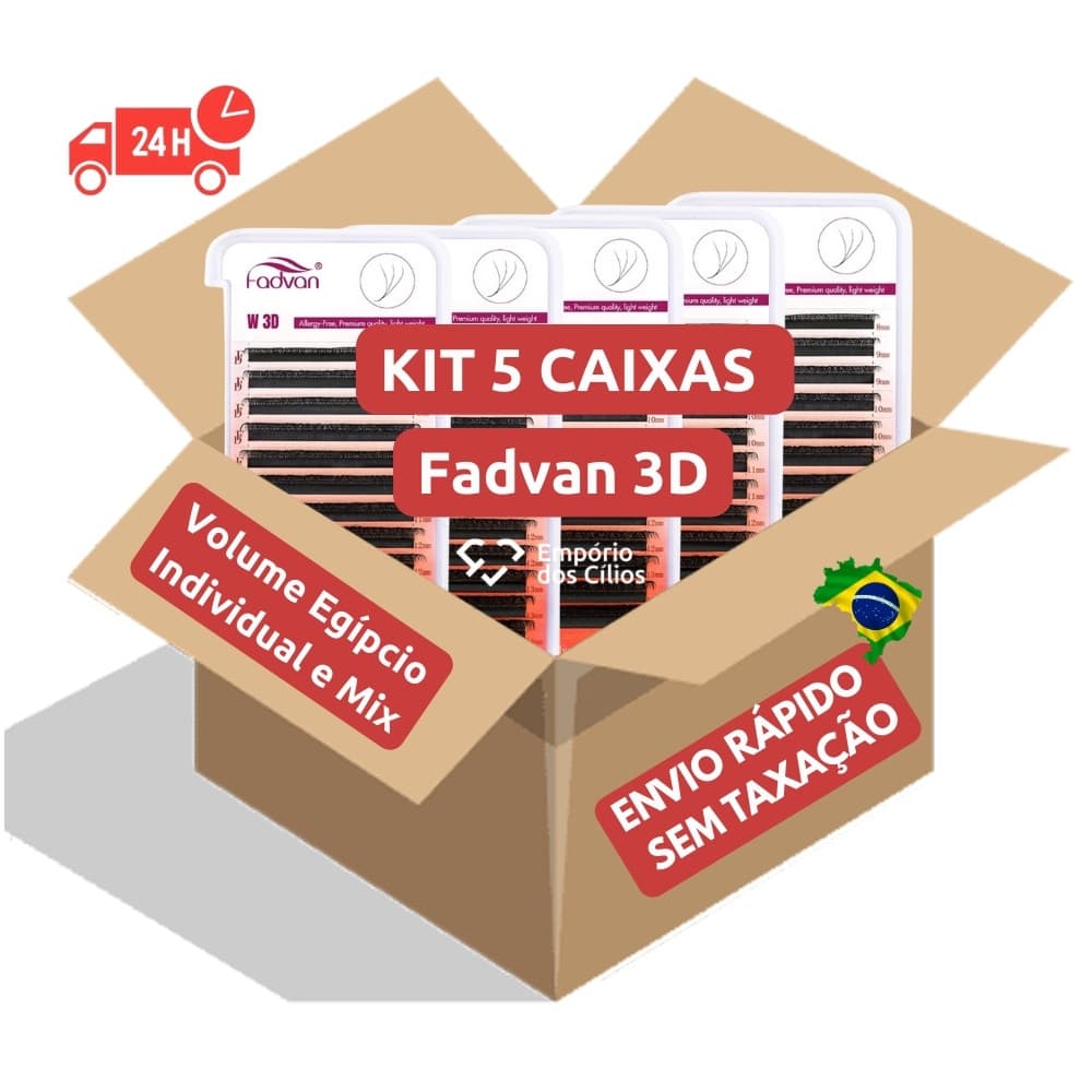Kit 5 Cílios 3D W Fadvan Volume Egípcio Alongamento Extensão - Fio Tecnológico Individual e MIX 0.07