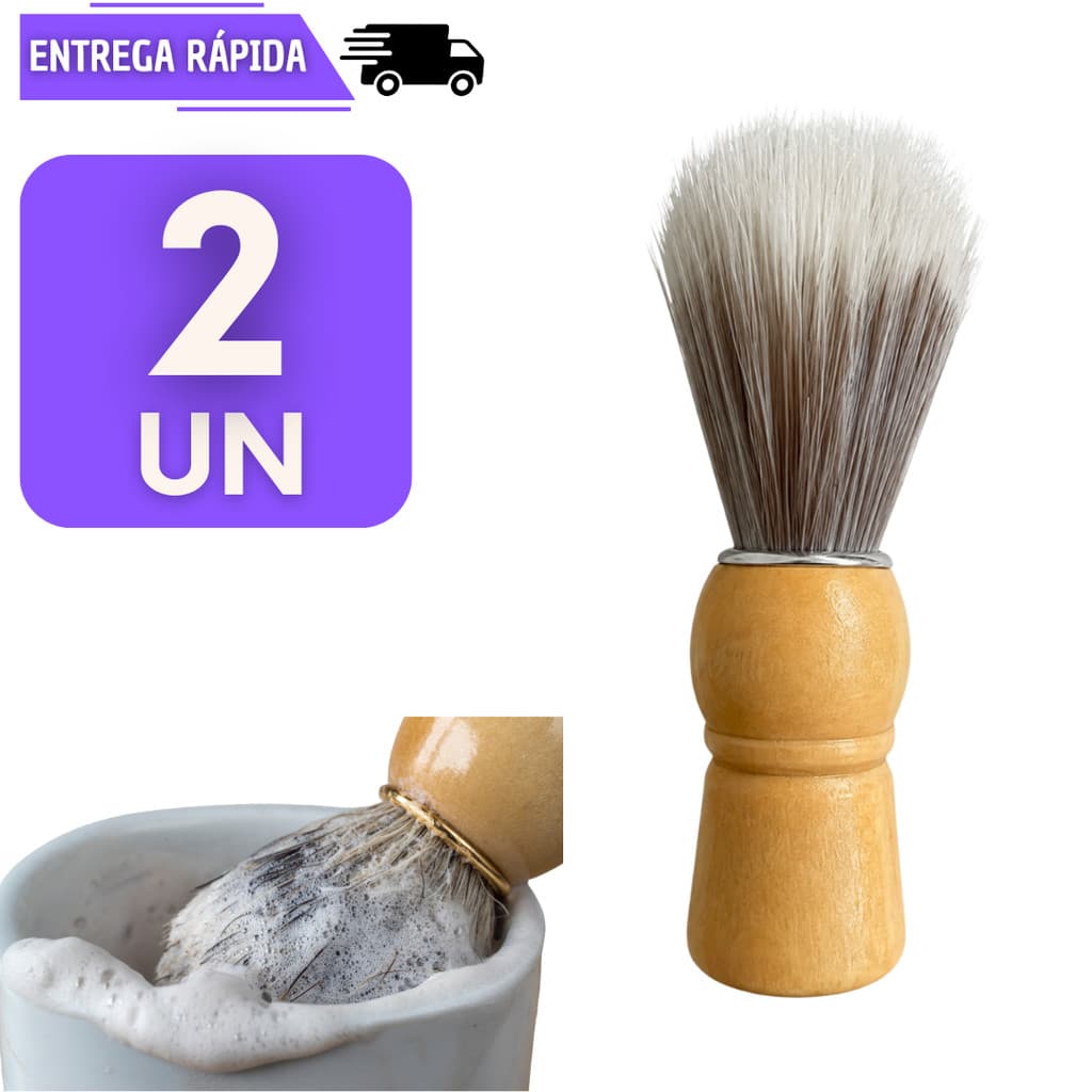 Jogo 2 Pincel Para Barbear Clássico Cabo de Madeira Cerdas Suaves Masculino Barba Barbeador Barbearia