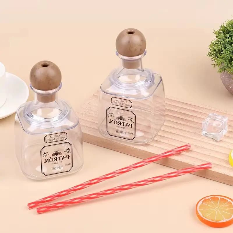 Mini Garrafas de Tequila de 375ml, Copos Reutilizáveis de Acrílico com Abertura para Canudo, Pequenas Garrafas Vazias pa