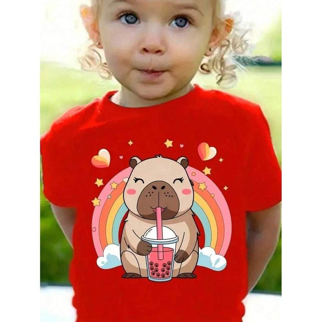 Blusinha Infantil Capivara ARCO IRIS Camiseta Básica Meninas de Manga Curta com Estampa Personalizada