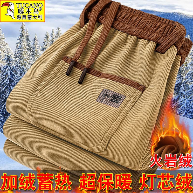 Woodpecker calças de veludo masculino outono inverno 2026 novo estilo mais veludo engrossado calças casuais masculinas r