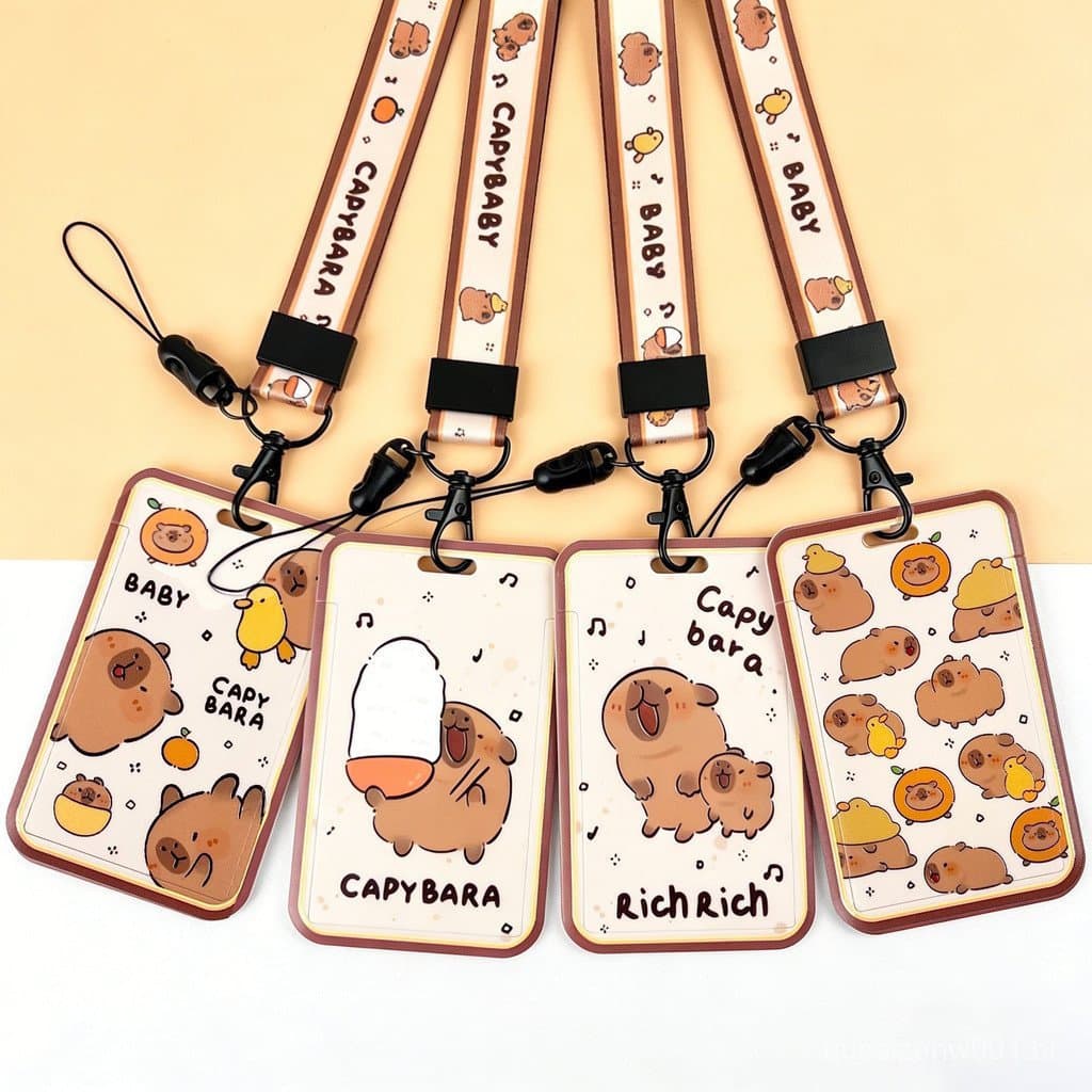 Suporte De Crachá De Identificação De Desenho Animado , Cordão Longo De Capivara Fofo Para Cartão De Ônibus De Estudante