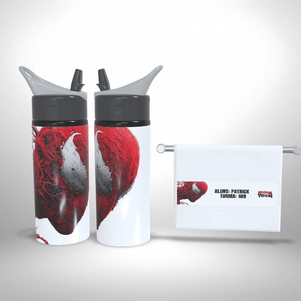 Kit Escolar Squeeze e Toalhinha - Spiderman Venom