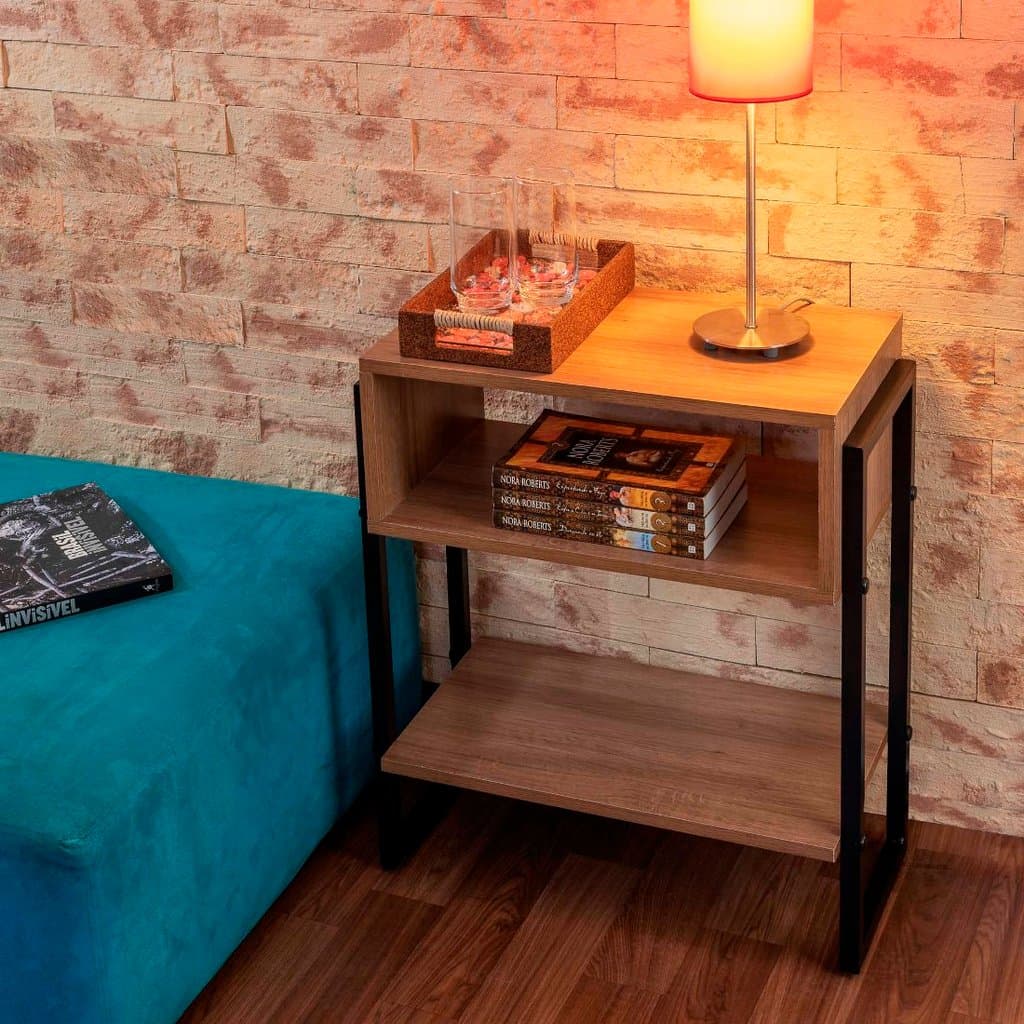 Mesa de Cabeceira Estilo Industrial (Selo FSC) 63 X 50 cm Mel Bemfixa