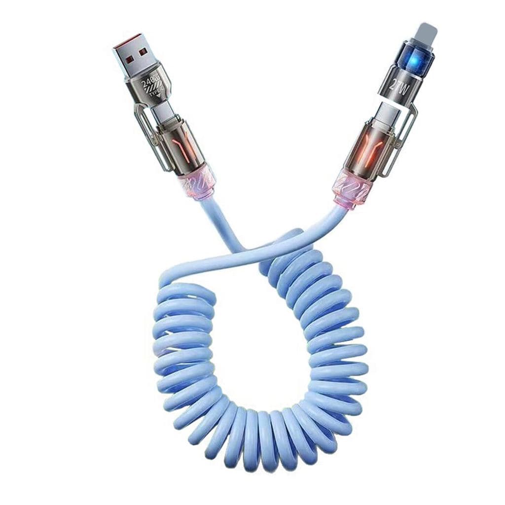 Cabo de Carregamento Retrátil e Flexível Glow240W 4 em 1, 2m/6,56 pés, Sem Emaranhados, Carregamento Rápido com Conector