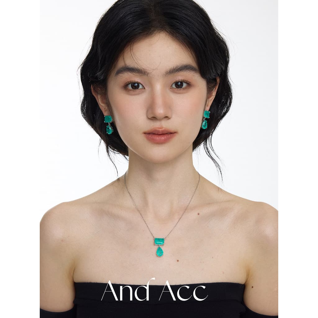 E Acc Original paraíba esmeralda quadrado gota de água colar jóias temperamento High-End pingente clavícula corrente