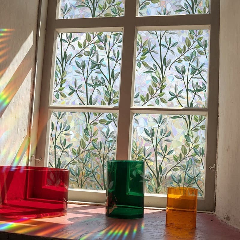 Filme Arco-Íris De Vitral Sem Cola Autoadesivo Adesivo De Vidro Resistente A UV