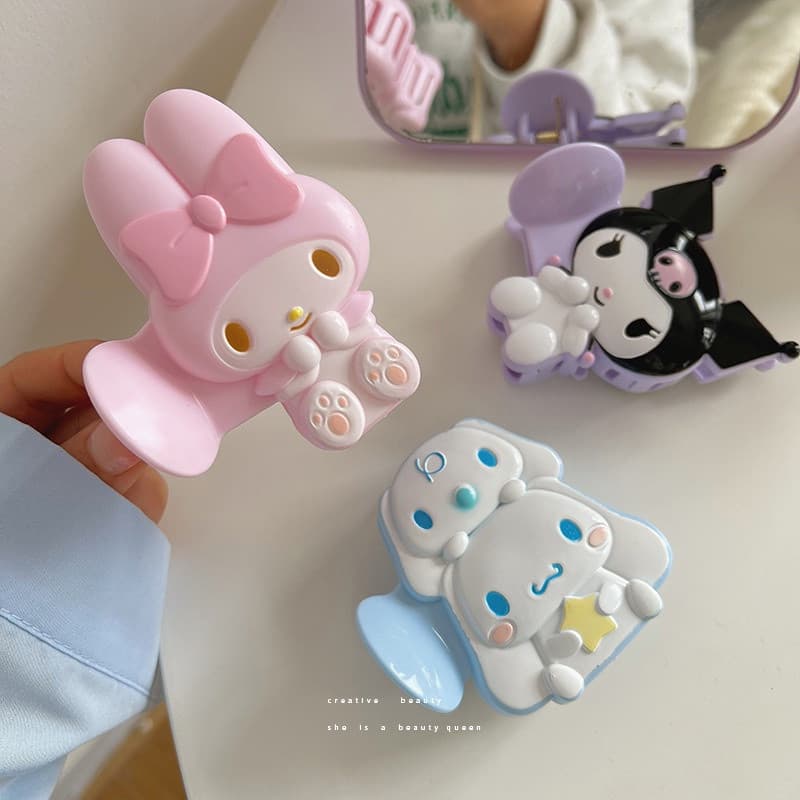 Novo Kawaii Sanrio Kuromi My Melody Cinnamoroll Presilha de Cabelo Acessórios para Cabelo Cacheado Brinquedos Fofos Aces
