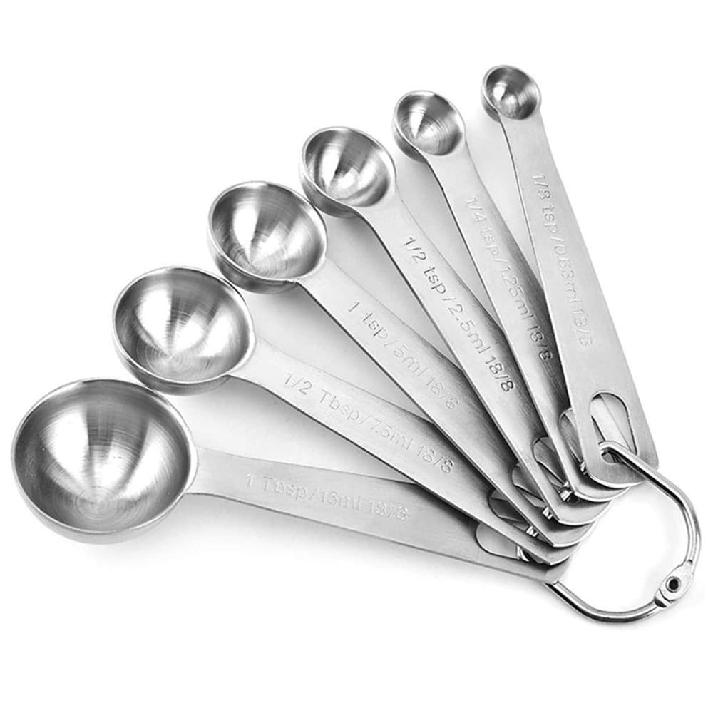 Conjunto de colheres de medição de 6 unidades, conjunto de colher de metal de aço inoxidável premium, colher de sopa e c
