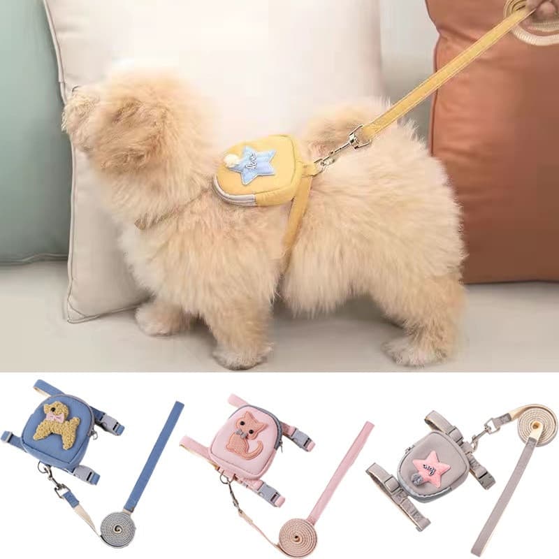 Coleira para cachorro e gatinho com bolsa, conjunto de coleira e guia para animais de estimação, adequado para cães pequ