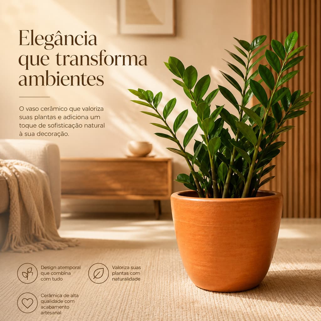 Vaso Cerâmica Decorativo Colonial 1 Terracota 24x22cm Plantas Sala Varanda Jardim Flores