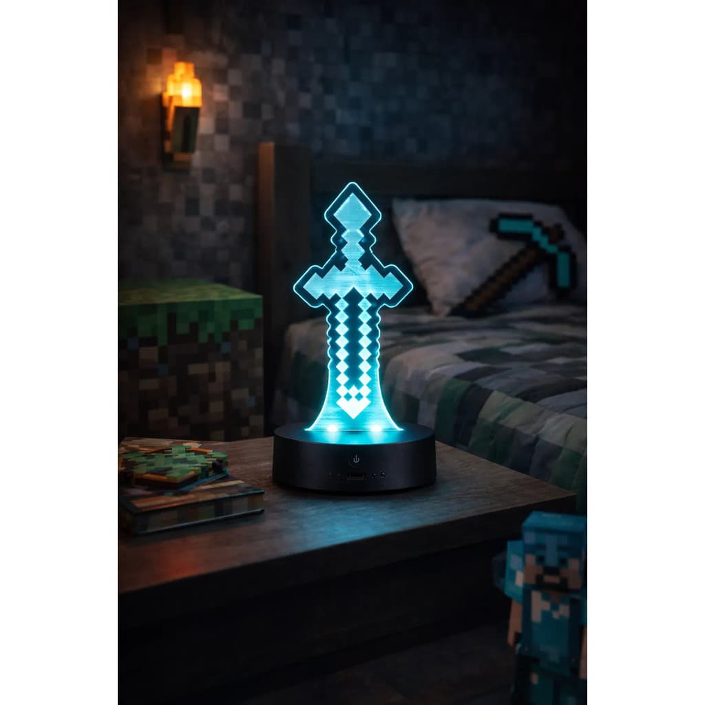 Luminária Gamer 3d Espada Minecraft Led Decoração Quarto
