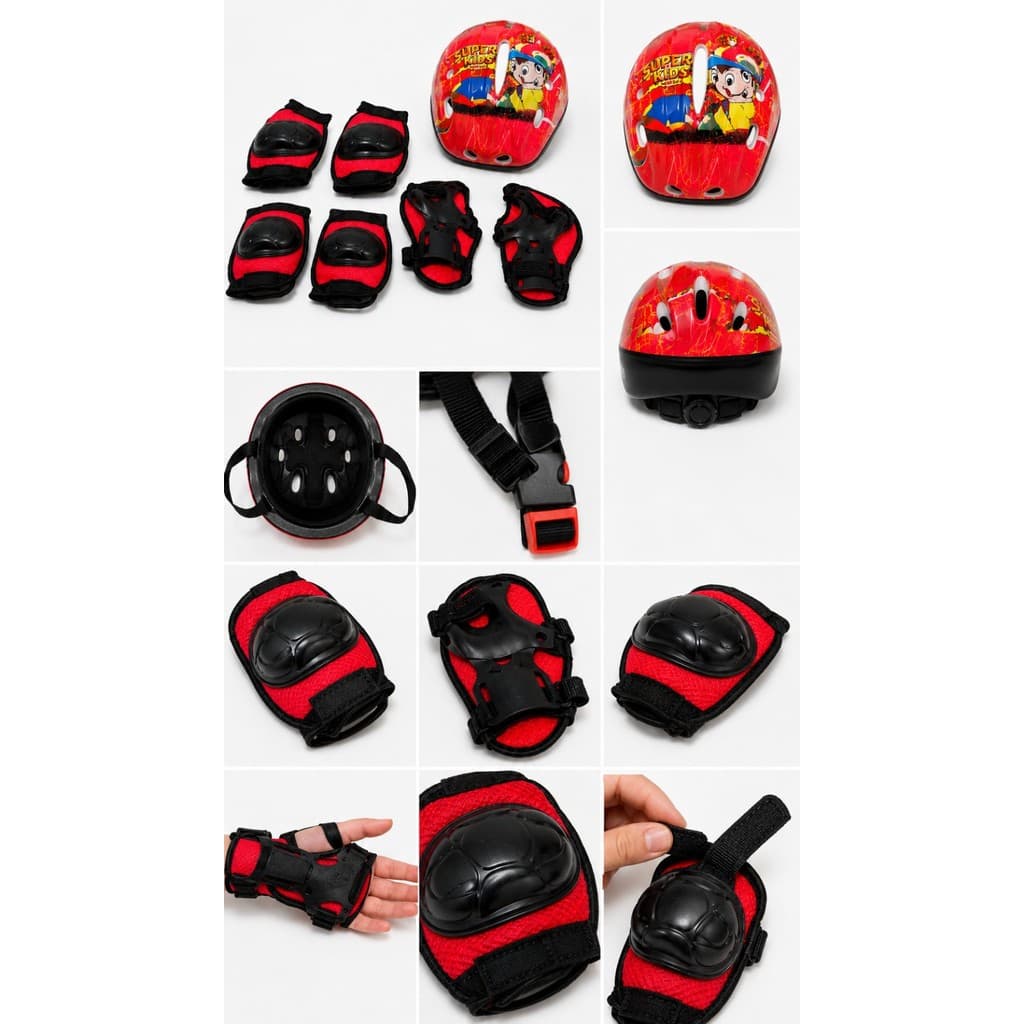 Kit Proteção Infantil Vermelho Capacete Joelheira Cotoveleira Luva Bike Patins Skate