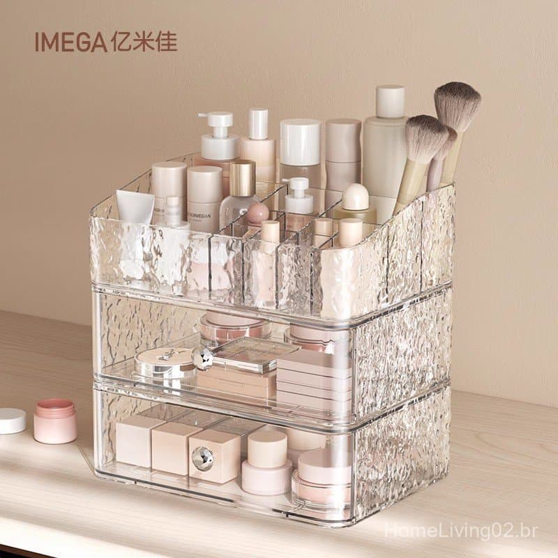 Caixa de armazenamento de cosméticos de luxo de grande capacidade, organizador de pincéis de maquiagem para mesa, caixa