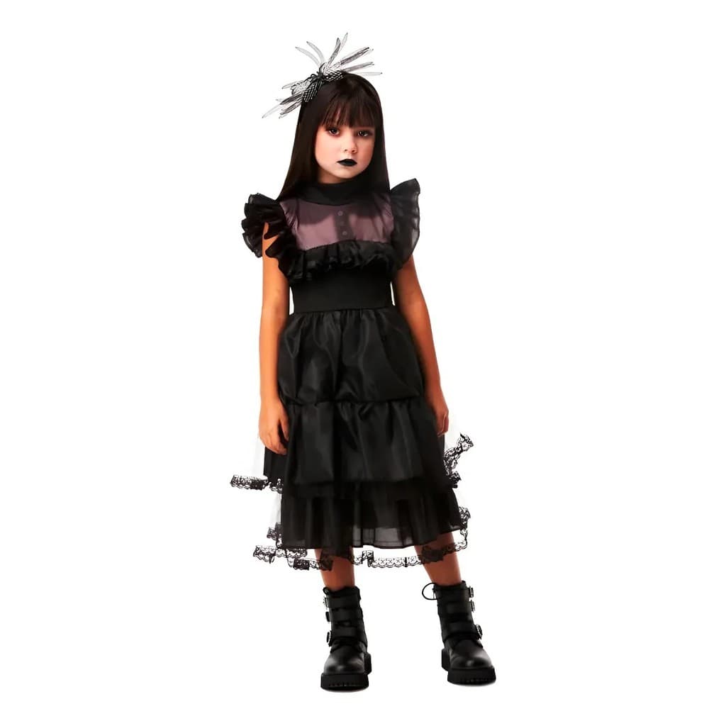 Fantasia Menina Gótica Infantil Preta Halloween - GG
