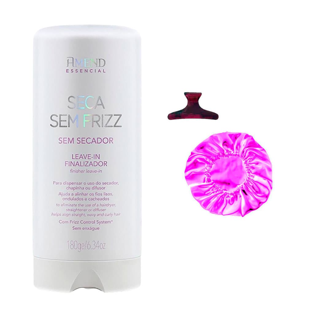 Defrizante Amend Seca Sem Frizz 180ml Protetor Térmico Capilar + Touca/Presilha