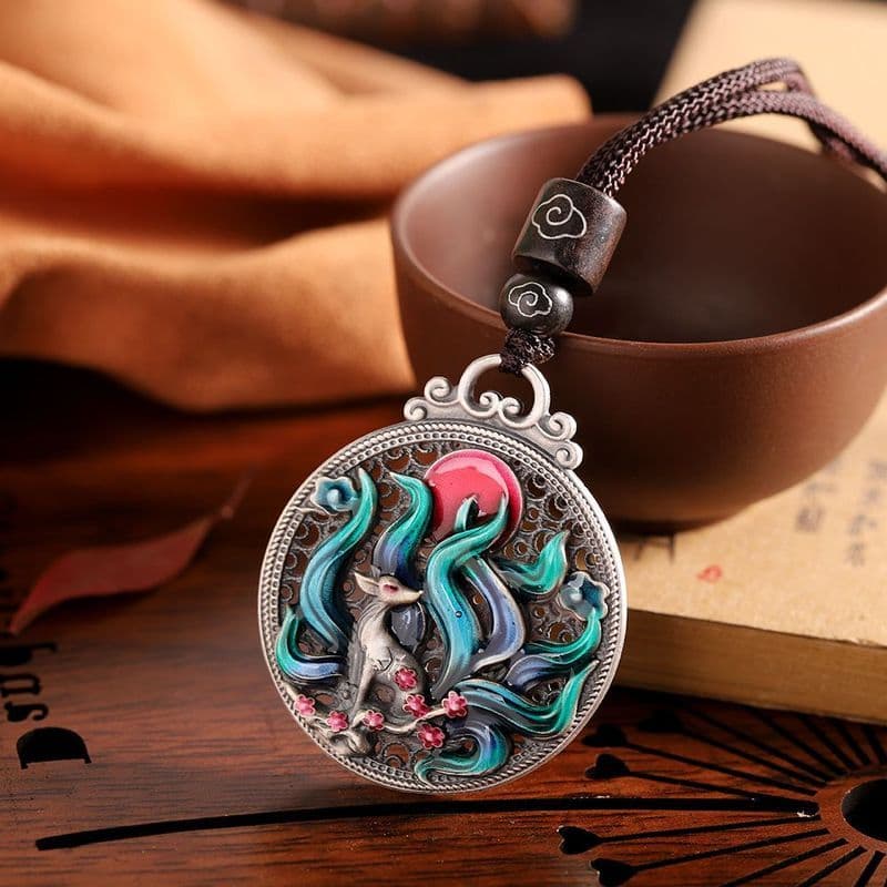 Raposa de nove caudas segura sem matéria marca nove caudas raposa pingente raposa pingente feminino Retro esmalte cor es