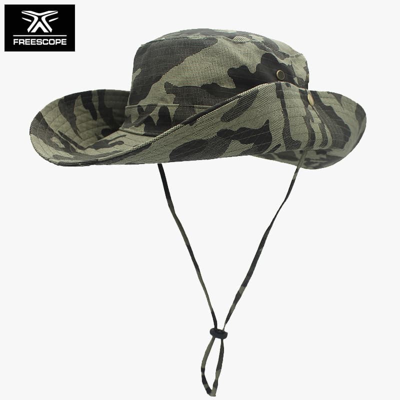 Chapéu de balde camuflado ao ar livre masculino verão pesca chapéu de secagem rápida feminino algodão puro Anti-ultravio