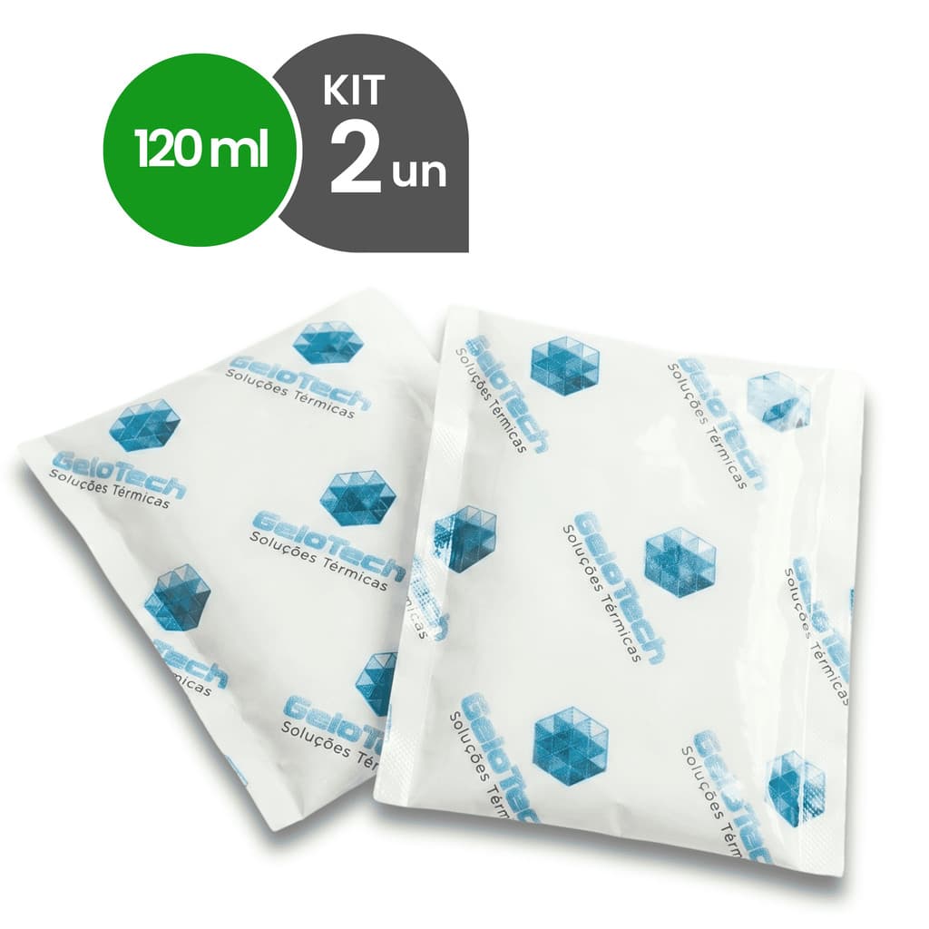 Kit 2 Gelo Reutilizável 120ml Até 8h Gelado Não Molha | GeloTech Flexível Gel Artificial Atóxico