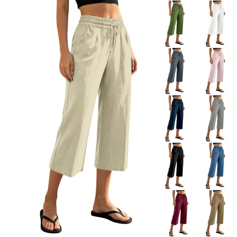 Calça Feminina Bmico Casual Cintura Elástica Cortada Bolsos Soft Wear