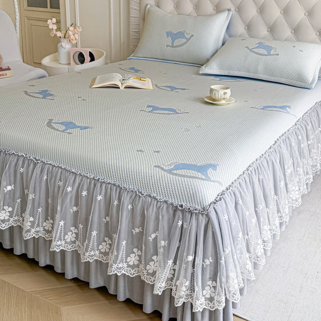 Colcha de renda de alta qualidade, ervilhas de gelo, tapete legal de verão, conjunto de três peças, saia de cama de verã