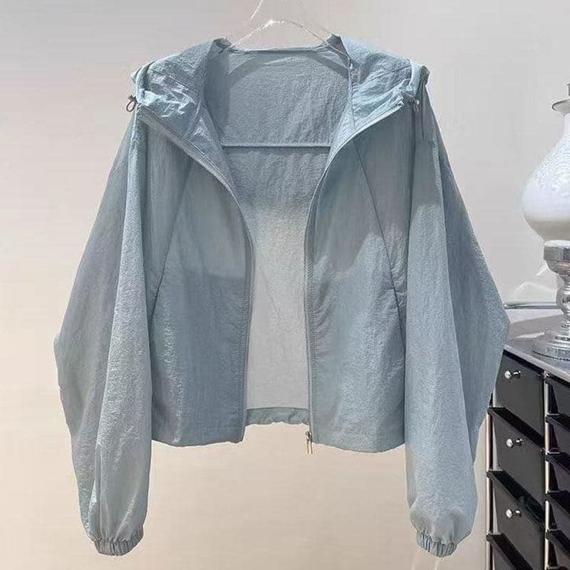2025 verão novo estilo com capuz leve protetor solar roupas femininas soltas mais finas olhar elegante protetor solar ro