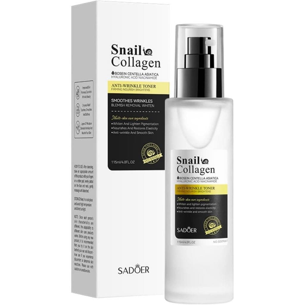 Tônico Facial SADOER com Colágeno de Caracol, Centella Asiática, Ácido Hialurônico e Niacinamida, Hidratante e Firmador,