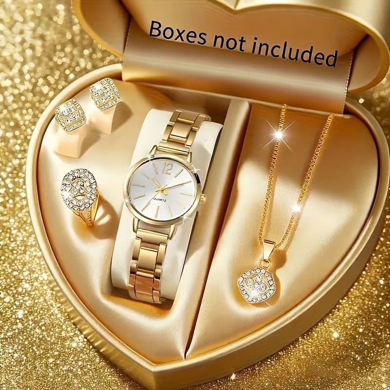 Relógio de quartzo feminino moda elegante simples elegante terno mostrador redondo com conjunto de joias requintadas