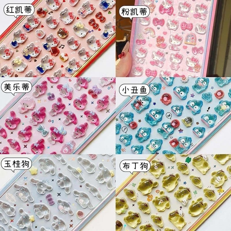 Bonito cristal epóxi em relevo KT gato decoração adesivo Sanrio influenciador do telefone móvel mesmo estilo presente do