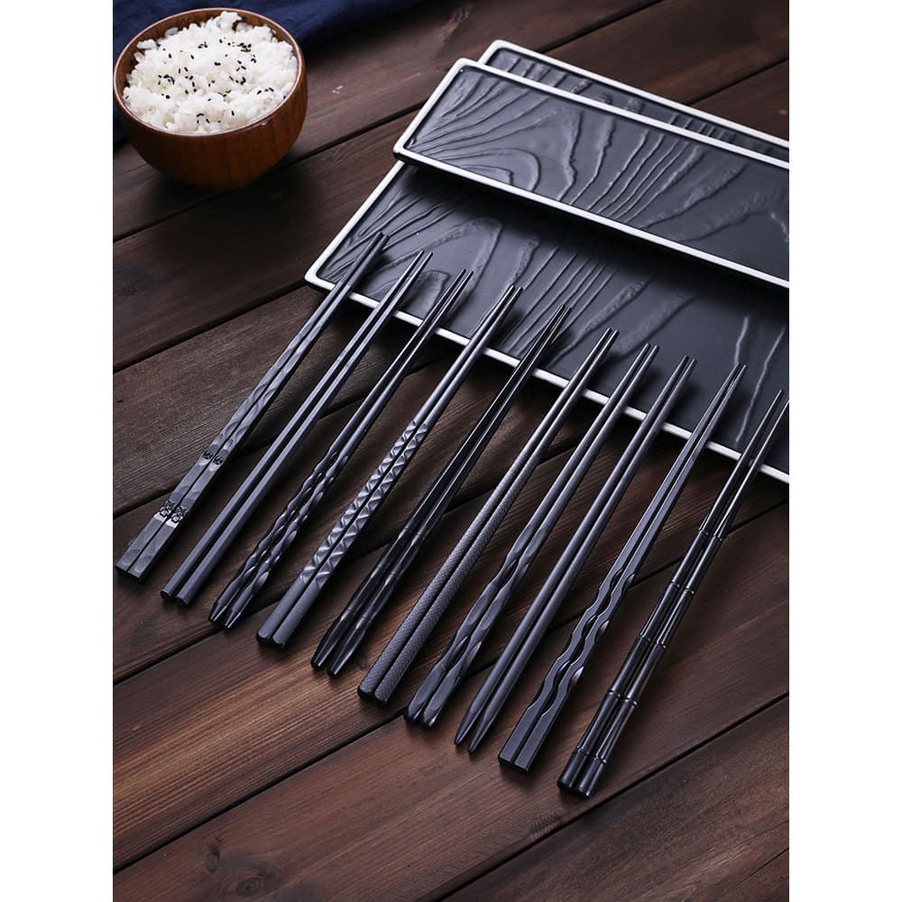 Preto 10 pares estilo japonês estilo japonês estilo coreano Sushi Sashimi desinfecção pauzinhos de liga de ponta rápida
