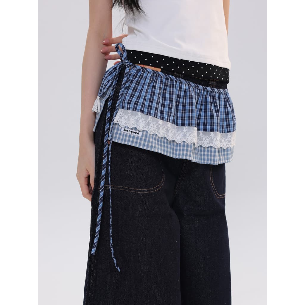 Retro xadrez renda bunda cortina saia feminina em camadas usar mais magro olhar estilo Preppy High-End saia curta de uma