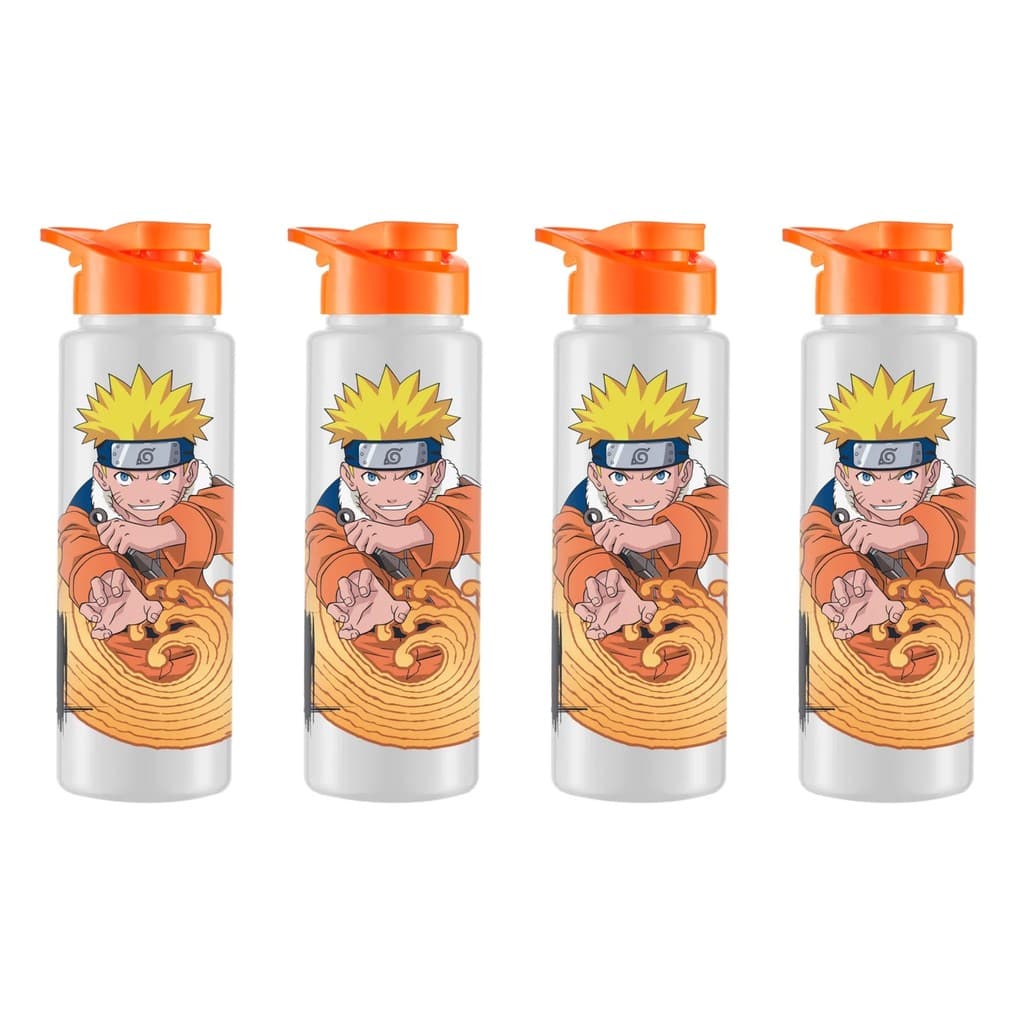 Kit 4 Garrafa Squeeze Sport Naruto Branco 750ml com Estampa Oficial e Tampa Prática