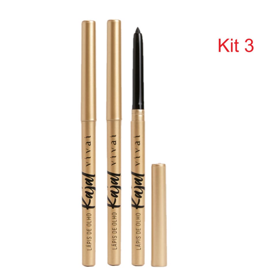 Kit C/3 Lápis de Olho Retrátil Kajal Preto - Vivai 2121.1.1