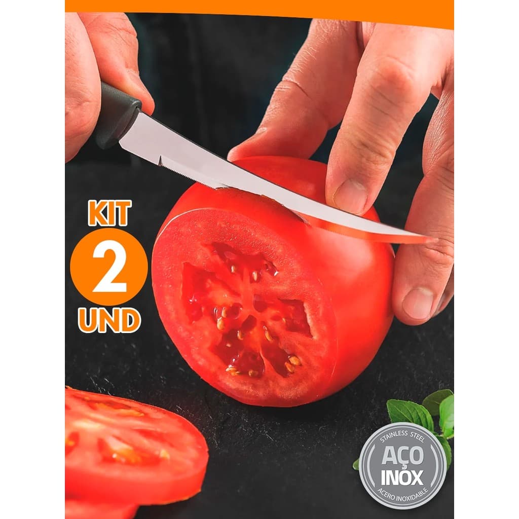 Kit 1 a 2 Facas Para Tomate Legumes Chef Profissional Aço Inox  5'' Nano Shop